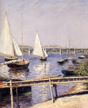  Argenteuil Pintura al %C3%B3leo - Veleros en el paisaje marino impresionista de Argenteuil Gustave Caillebotte